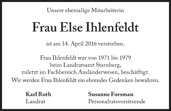 Traueranzeige von Else Ihlenfeldt von Süddeutsche Zeitung