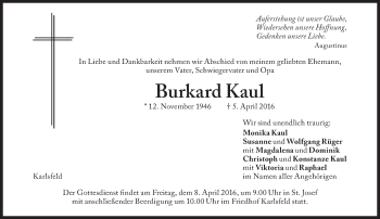 Traueranzeige von Burkard Kaul von Süddeutsche Zeitung