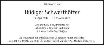 Traueranzeige von Rüdiger Schwerthöffer von Süddeutsche Zeitung