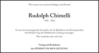Traueranzeige von Rudolph Chimelli von Süddeutsche Zeitung