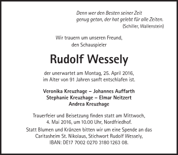 Traueranzeige von Rudolf Wessely von Süddeutsche Zeitung