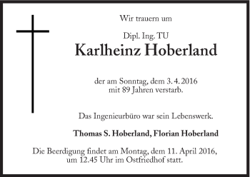 Traueranzeige von Karlheinz Hoberland von Süddeutsche Zeitung