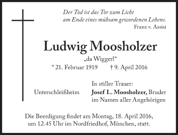 Traueranzeige von Ludwig Moosholzer von Süddeutsche Zeitung