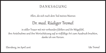 Traueranzeige von Rüdiger Tremel von Süddeutsche Zeitung