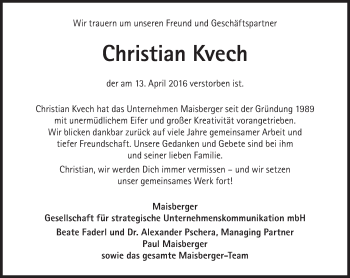 Traueranzeige von Christian Kvech von Süddeutsche Zeitung