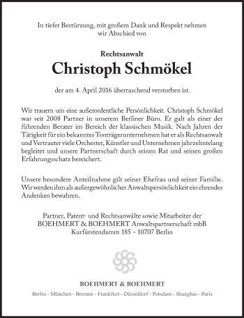 Traueranzeige von Christoph Schmökel von Süddeutsche Zeitung