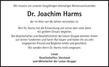 Traueranzeige von Joachim Harms von Süddeutsche Zeitung