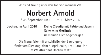 Traueranzeige von Norbert Arnold von Süddeutsche Zeitung