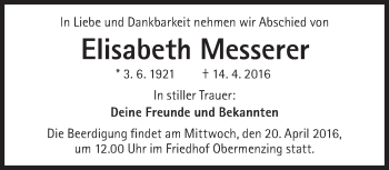 Traueranzeige von Elisabeth Messerer von Süddeutsche Zeitung