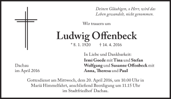 Traueranzeige von Ludwig Offenbeck von Süddeutsche Zeitung