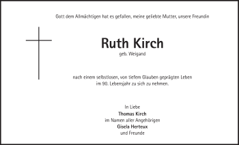 Traueranzeige von Ruth Kirch von Süddeutsche Zeitung