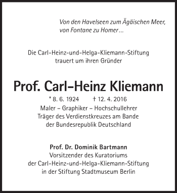 Traueranzeige von Carl-Heinz Kliemann von Süddeutsche Zeitung