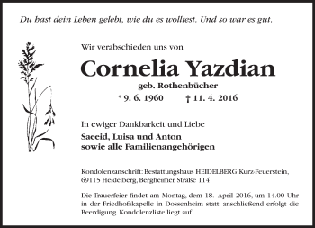 Traueranzeige von Cornelia Yazdian von Süddeutsche Zeitung