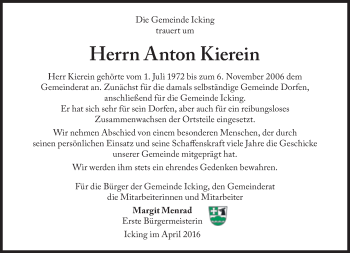 Traueranzeige von Anton Kierein von Süddeutsche Zeitung