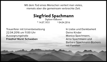 Traueranzeige von Siegfried Spachmann von Süddeutsche Zeitung