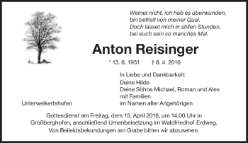 Traueranzeige von Anton Reisinger von Süddeutsche Zeitung