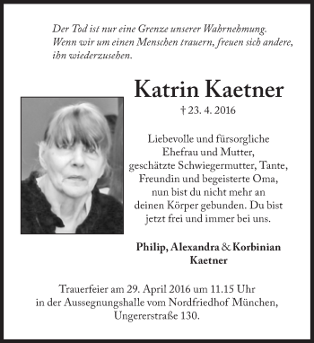 Traueranzeige von Katrin Kaetner von Süddeutsche Zeitung