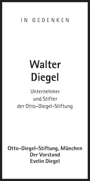 Traueranzeige von Walter Diegel von Süddeutsche Zeitung