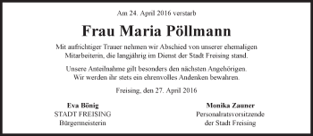 Traueranzeige von Maria Pöllmann von Süddeutsche Zeitung