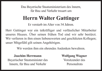 Traueranzeige von Walter Gattinger von Süddeutsche Zeitung