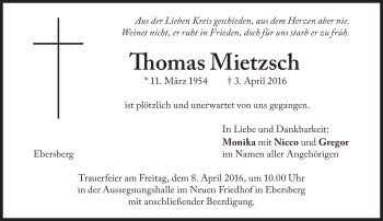 Traueranzeige von Thomas Mietzsch von Süddeutsche Zeitung