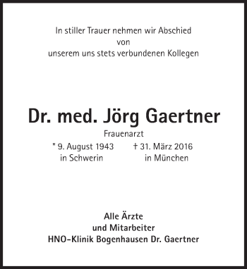 Traueranzeige von Jörg Gaertner von Süddeutsche Zeitung