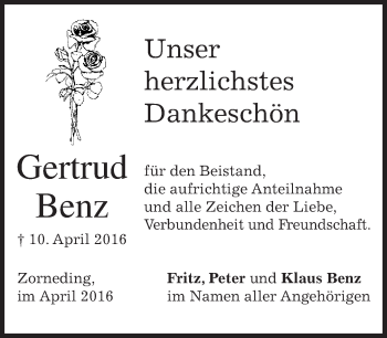 Traueranzeige von Gertrud Benz von Süddeutsche Zeitung