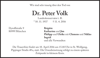 Traueranzeige von Peter Volk von Süddeutsche Zeitung