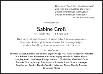 Traueranzeige von Sabine Groß von Süddeutsche Zeitung