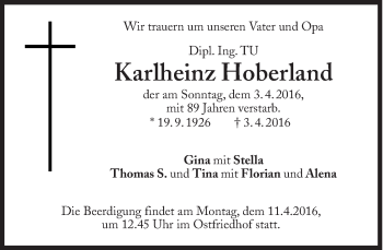 Traueranzeige von Karlheinz Hoberland von Süddeutsche Zeitung