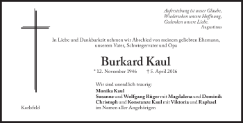 Traueranzeige von Burkard Kaul von Süddeutsche Zeitung