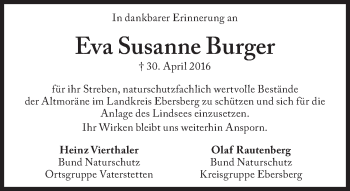 Traueranzeige von Eva Susanne Burger von Süddeutsche Zeitung