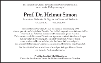Traueranzeige von Helmut Simon von Süddeutsche Zeitung