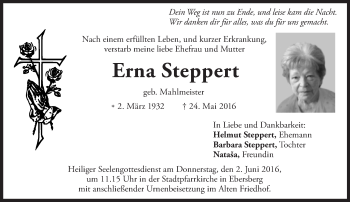 Traueranzeige von Steppert Erna von Süddeutsche Zeitung