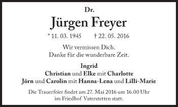 Traueranzeige von Jürgen Freyer von Süddeutsche Zeitung