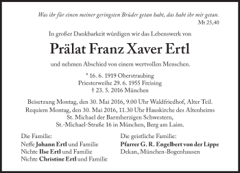 Traueranzeige von Franz Xaver Ertl von Süddeutsche Zeitung