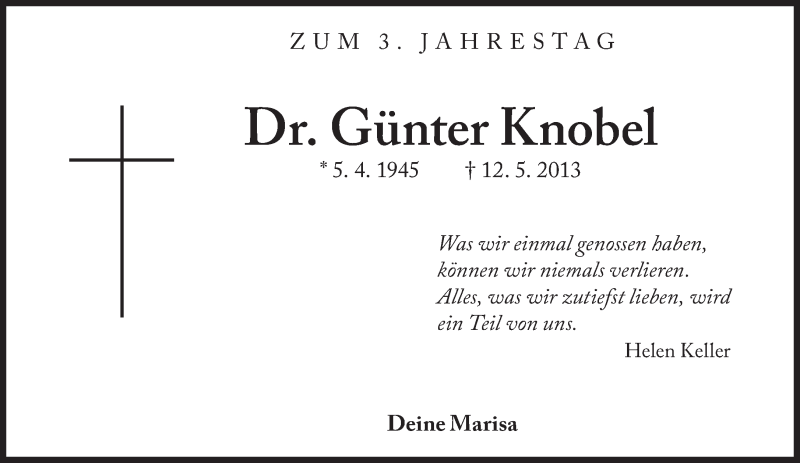  Traueranzeige für Günter Knobel vom 12.05.2016 aus Süddeutsche Zeitung