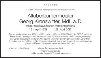 Traueranzeige von Georg Kronawitter von Süddeutsche Zeitung