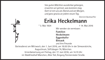 Traueranzeige von Erika Heckelmann von Süddeutsche Zeitung