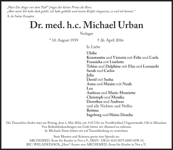 Traueranzeige von Michael Urban von Süddeutsche Zeitung