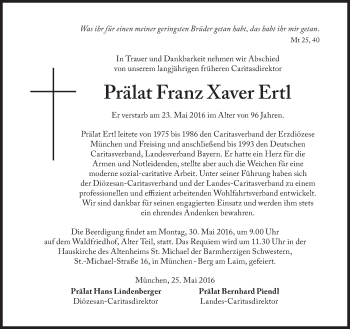 Traueranzeige von Franz Xaver Ertl von Süddeutsche Zeitung