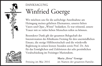 Traueranzeige von Winfried Goerge von Süddeutsche Zeitung
