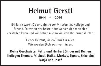 Traueranzeige von Helmut Gerstl von Süddeutsche Zeitung