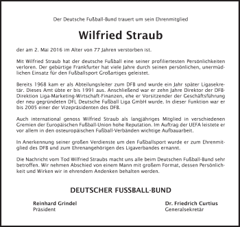 Traueranzeige von Wilfried Straub von Süddeutsche Zeitung