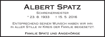 Traueranzeige von Albert Spatz von Süddeutsche Zeitung
