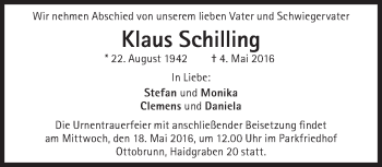 Traueranzeige von Klaus Schilling von Süddeutsche Zeitung