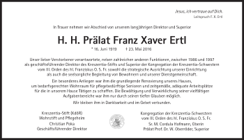 Traueranzeige von Franz Xaver Ertl von Süddeutsche Zeitung
