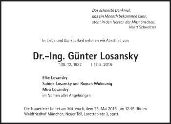Traueranzeige von Günter Losansky von Süddeutsche Zeitung