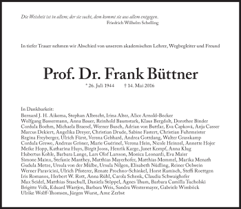 Traueranzeige von Frank Büttner von Süddeutsche Zeitung
