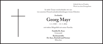 Traueranzeige von Georg Mayr von Süddeutsche Zeitung